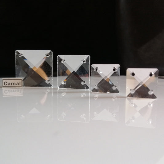 50pcs 14-24mm 4Holes Square Clear Crystal Beads Glass Prism Chandelier Lamp Part