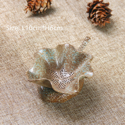 Chinese Tea Filtration Pottery Tea Filter With Holder Creative Leaf Shape China