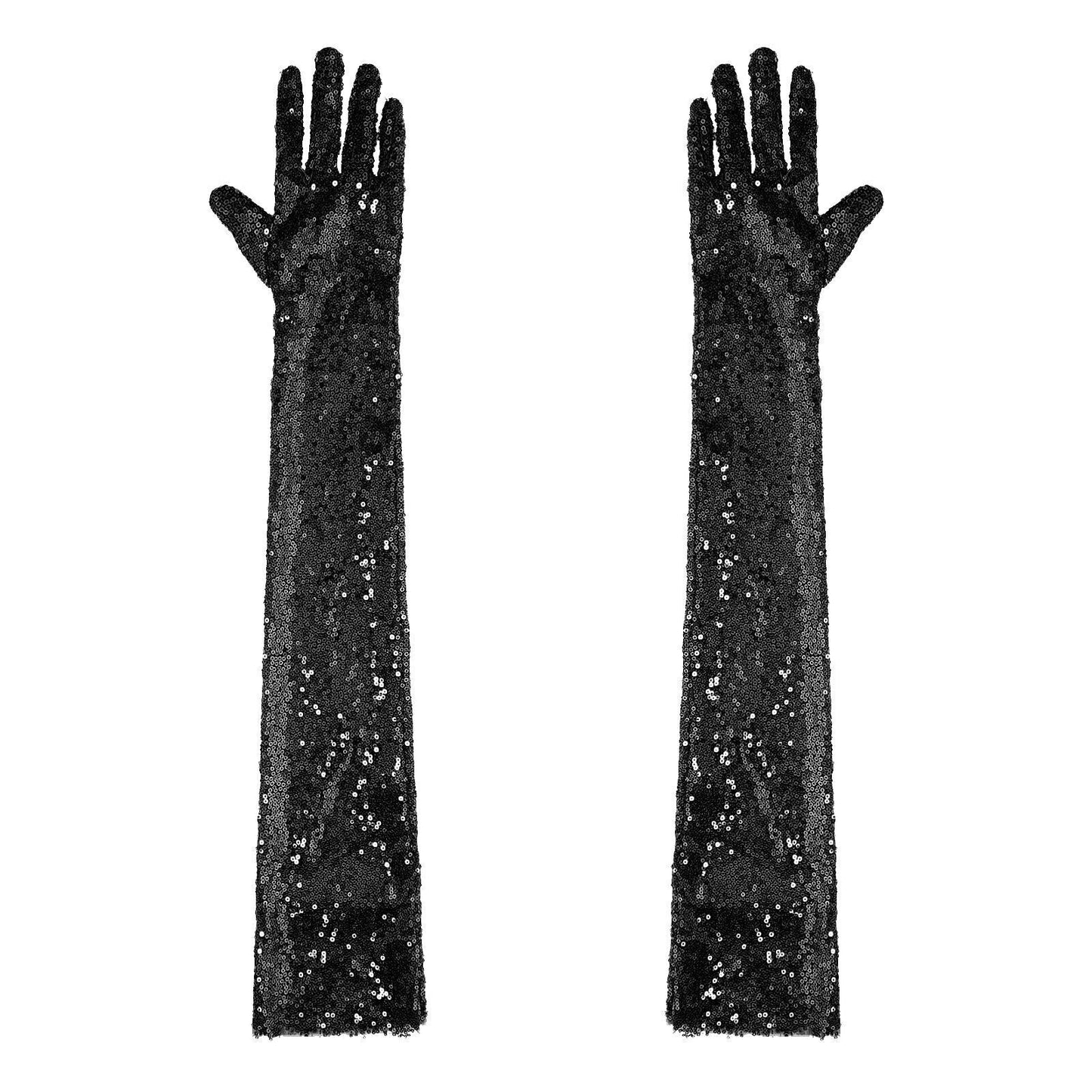 Women Gloves Vintage Shiny Sequin Finger Elbow Length Long Mittens Opera Costume