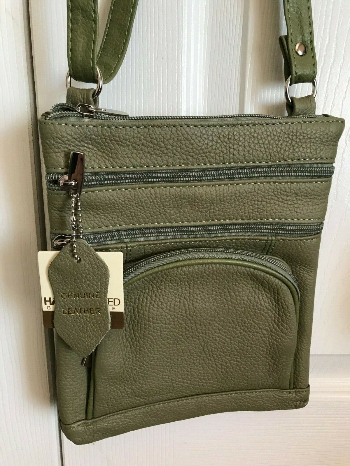 14 COLORS - Roma Leathers 6 Compartment 100% CROSSBODY LEATHER BAG 9.5" X 7.5"
