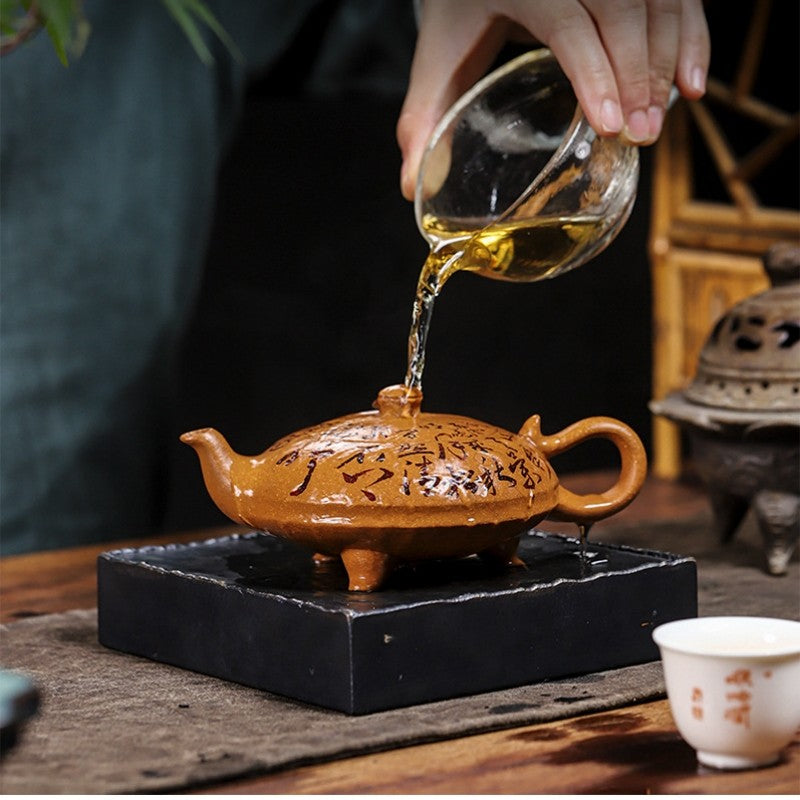 True Yixing Zisha Jiangpo Clay Tea Pot Handmade Matching Cup Hand Carved Pot New