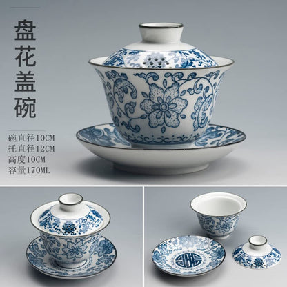 170ml Blue Gaiwan Ceramic Tea Bowl Household Tea Cup Tea Tureen Tea Set
