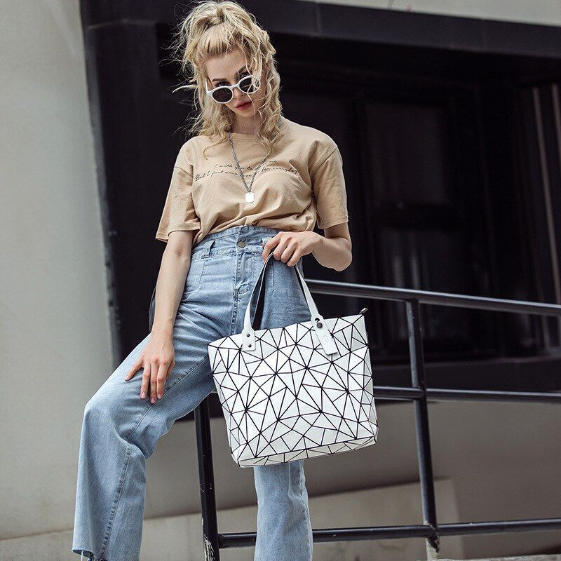 Women Bags Beach Large Tote Hologram Shoulder Bag Geometric Pouch 40*7.5*31.5 CM