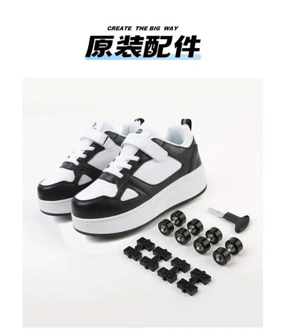Kids Four-Wheel Roller Shoes PU Leather Sneakers