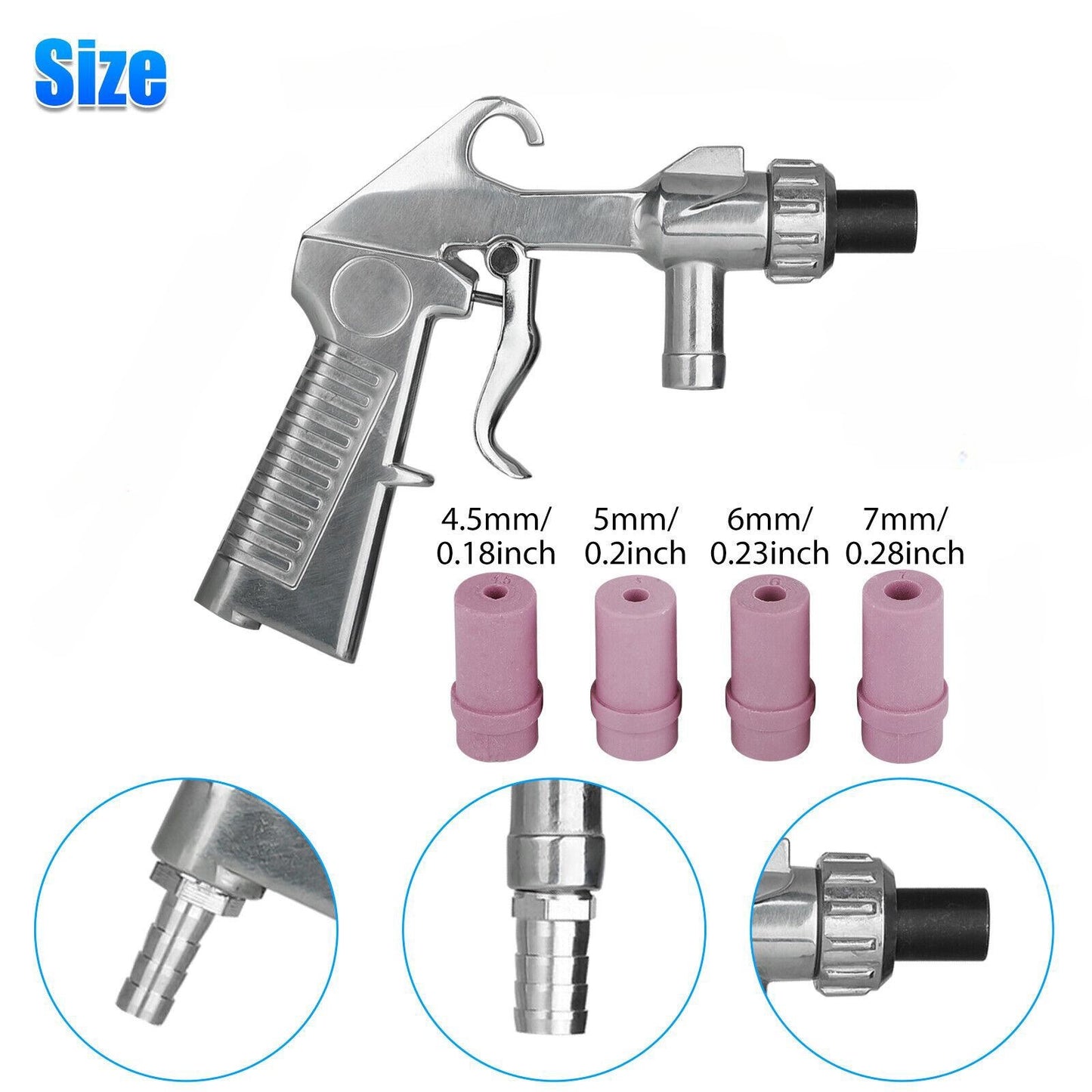 Sandblaster Air Part Abrasive Sandblasting Gun Sand Blaster W/ 4 Ceramic Nozzle