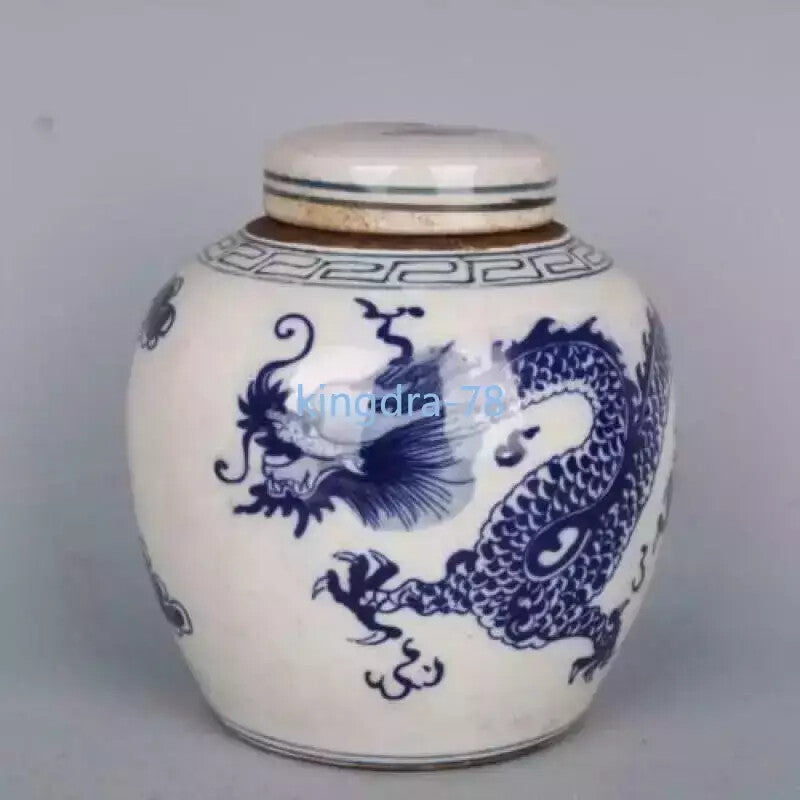 Chinese Blue and White Porcelain Pot Qing Guangxu Dragon Design Jar Tea Caddy