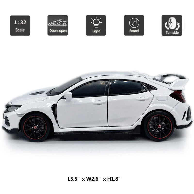 1/32 Honda Civic Type R Model Car Diecast Toy Cars Toys for Boys Kids Gifts Gray