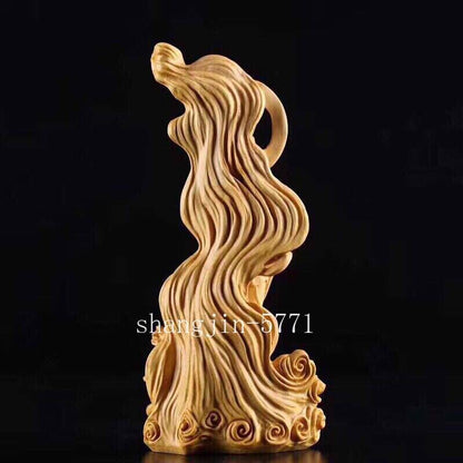 Chinese Cypress Wood Hand-carved Avalokiteshvara Buddhism Kwan-yin Lotus Statue