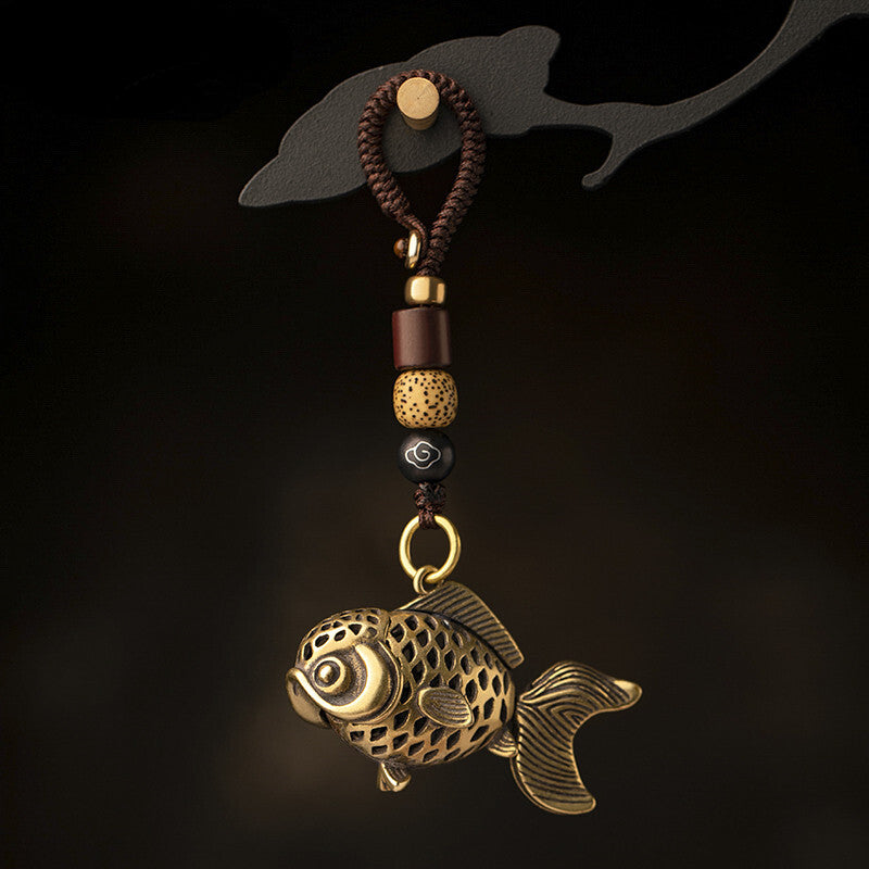 Brass Metal Luck Animal Lanyard Key Chains Copper Fish Keychain Pendant Vintage