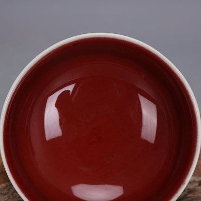 4.5 inch Chinese Ming Xuande Red Glaze Porcelain Teacup Bowl
