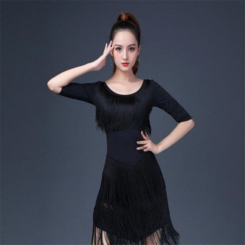 Lady Latin Dance Dress Salsa Dancewear Tassel Fringe Modern Ballroom Tango Party