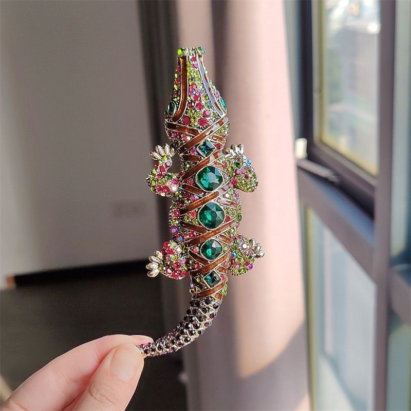 Vintage Crystal Lizard Brooch 13.8cm 2Pcs Lapel Pin for Coat Suit Unisex