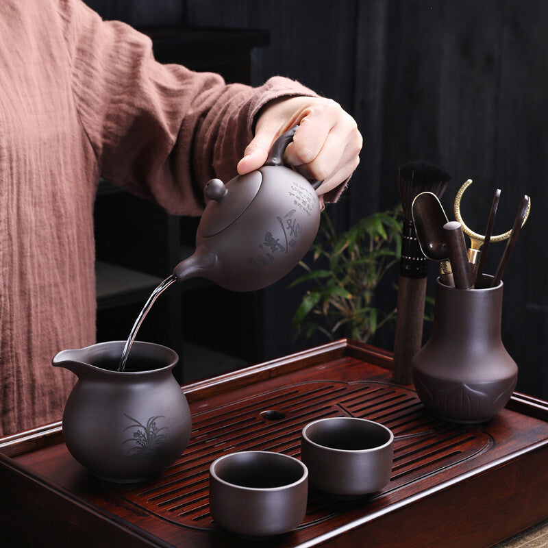 220ML Original Purple Clay Yixing Zisha Pottery Pattern Teapot Tea Pot