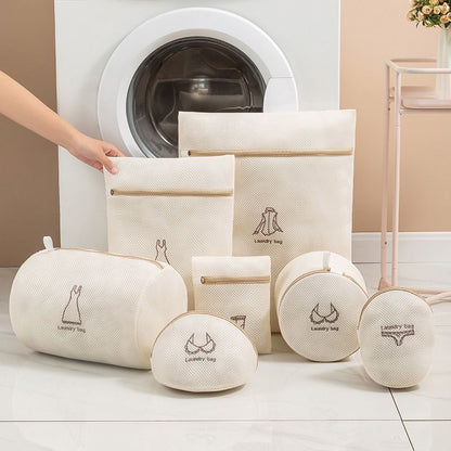Laundry Bag Polyester Fine Mesh Embroidery Print Pouch Household Clothes Washing