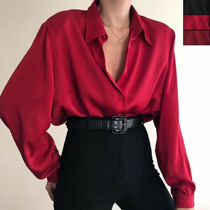 Women Button Blouses Shirts Office Lady Casual Blouse Loose OL Shirt Baggy Tops