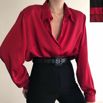 Women Button Blouses Shirts Office Lady Casual Blouse Loose OL Shirt Baggy Tops