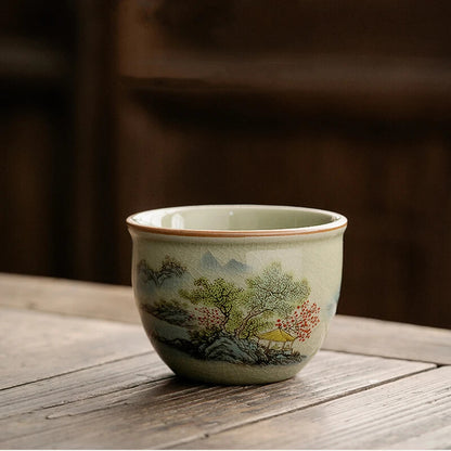 145 ml Landscape Chinese Green Tea Cup Ceramic Kung Fu Teacup Ceramic Opening