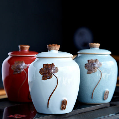 Exquisite Chinese Ceramic Tea Caddy Tea Canister Pot Sugar Coffee Bean Tea Jar