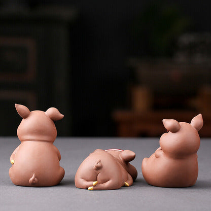 Boutique Zisha Handicrafts Zhaocai Pig Ornaments Home Decoration Three Cute Pigs
