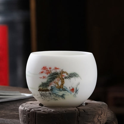 One Tea Cup Boutique Hand Drawing Fat Mutton Jade Porcelain Master Cup 130ml New