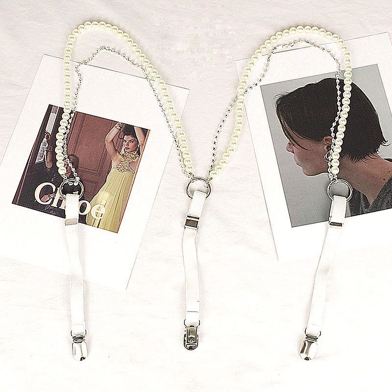 Women Suspenders Pearl Chain Belts Rhinestones Straps Shirt Clothing Decorations