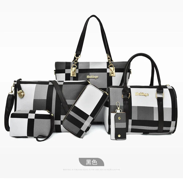 Six Piece Women's Bag Checkered Single Shoulder Crossbody Simple Handbag