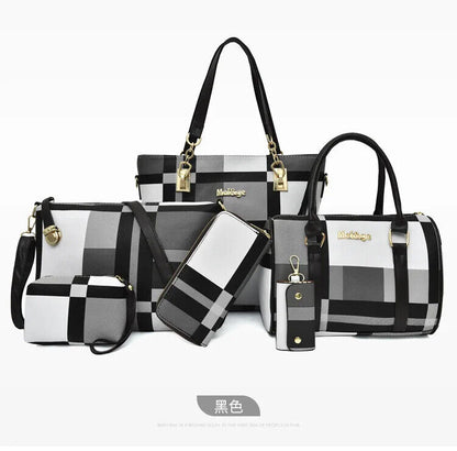 Six Piece Women's Bag Checkered Single Shoulder Crossbody Simple Handbag