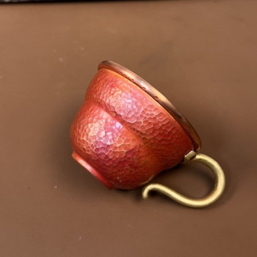 100ml Retro Red Copper Cup 2.76×1.97in Hand Forged Gold Hook Tea Cup