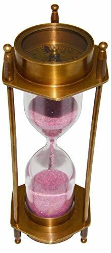 5.75" Brass Pirate Hourglass, Nautical Maritime Decoration with 2 Compasses