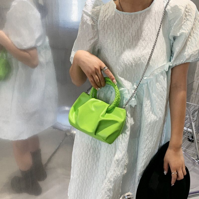 Crossbody Bag Green Single Shoulder Bags For Women Fashion Pleated Messenger Bag