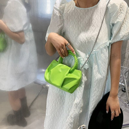 Crossbody Bag Green Single Shoulder Bags For Women Fashion Pleated Messenger Bag