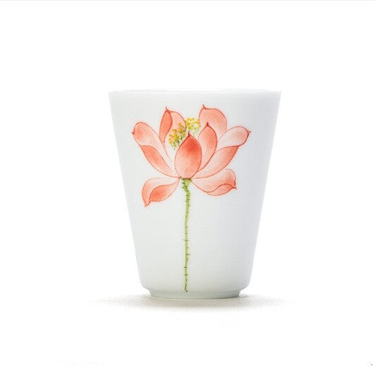 95ml Handpainted Lotus Print Fragrance Smelling Porcelain Cup Master Tea Cup New