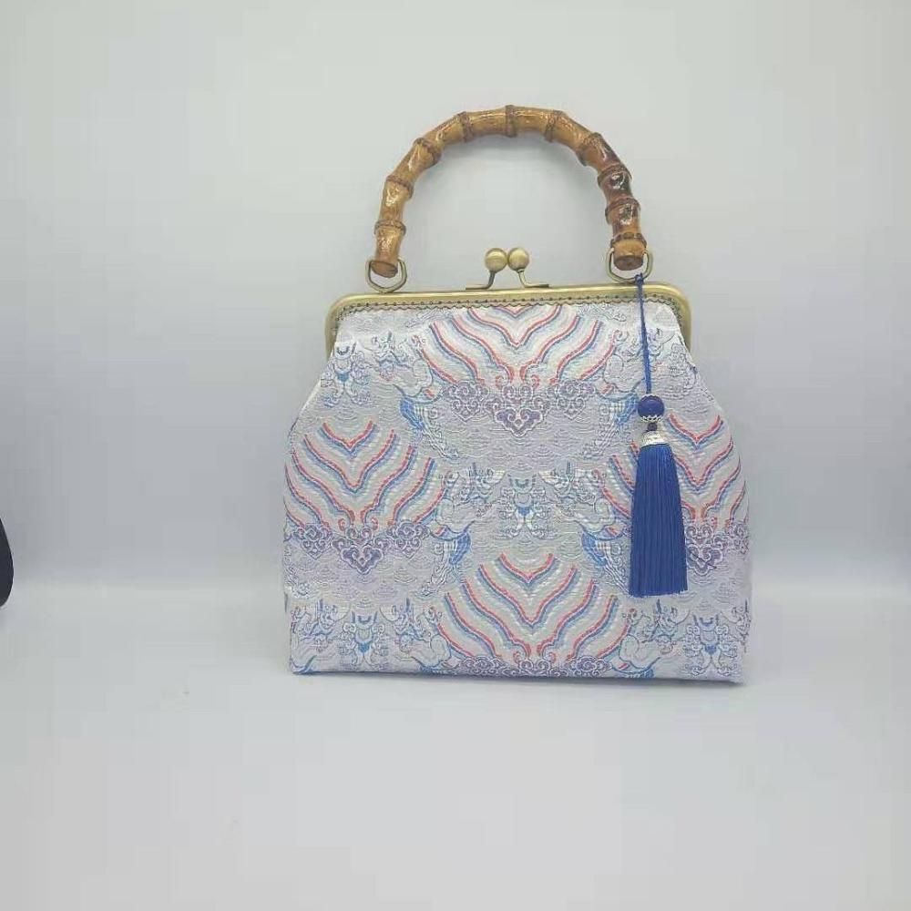 Lock Shell Bags Wood Vintage Flowers Chain Shoulder Crossbody Bag Tote Handbag