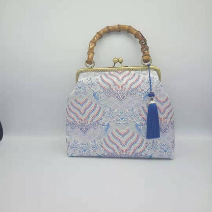Lock Shell Bags Wood Vintage Flowers Chain Shoulder Crossbody Bag Tote Handbag