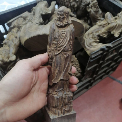 Eaglewood Dharma Buddha Statue Agarwood Carving Zen Wood Craft Decor