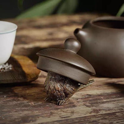 Copper Statue Figure Bird Tea Pet Teapot Lid Stand Home Decoration Rare Chinese