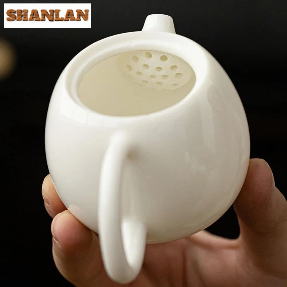 100ml Sheep Fat Jade White Porcelain Teapot Dargon Egg Pot Chinese Craft Gift
