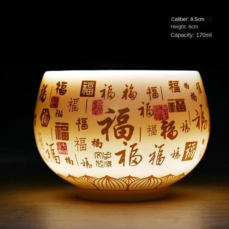170ml Chinese Heart Sutra Baifu Master Cup White Jade Porcelain Kung Fu Teaset