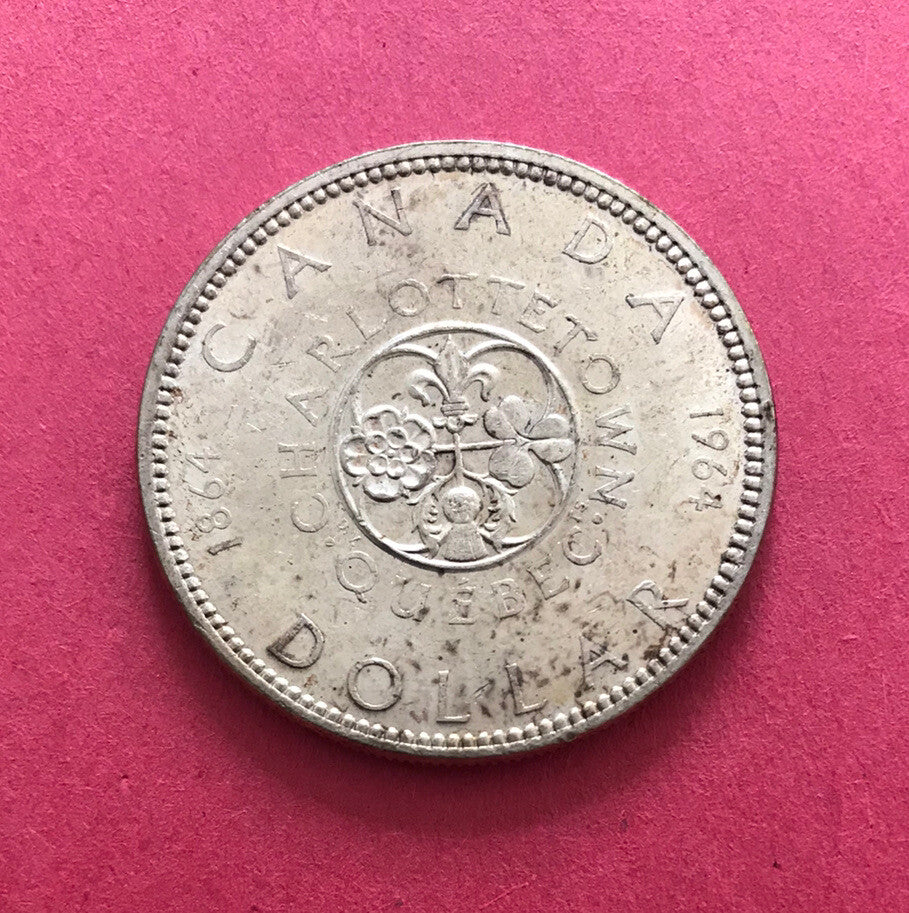 1964 Canada $1 Silver Coin 100th Anniv. of Charlottetown Quebec Queen Elizabeth