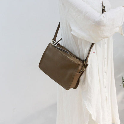 Handbag Small Bag Genuine Leather Flap Shoulder Bag Three-layer zipper Crossbody