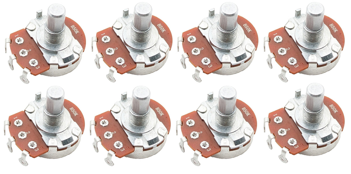 8 Pack 50K Ohms Potentiometer, 1/2W, Panel Mount, Single Turn, Round Shaft
