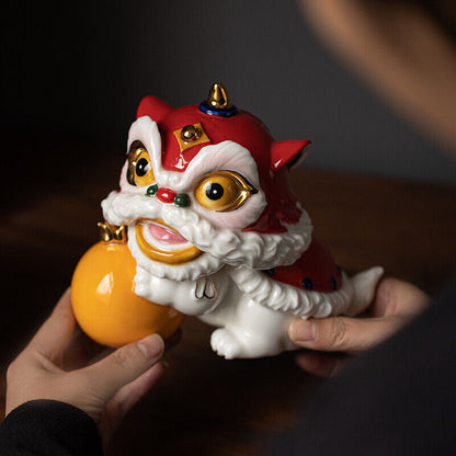one piece porcelain lion tea pet Chinese ornament mascot house warming gift new