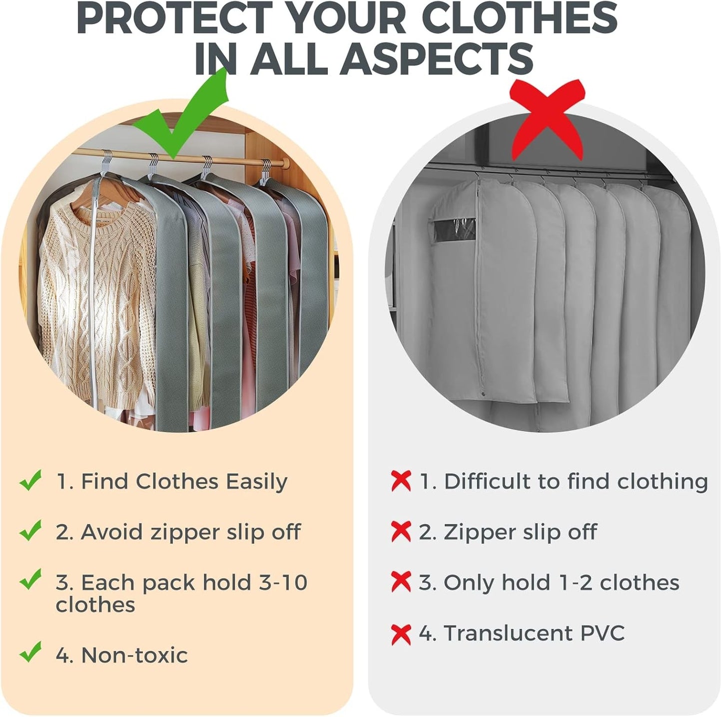6 Pcs Garment Clear Suit Bags for Hanging Clothes Closet Coats Clothing Storage
