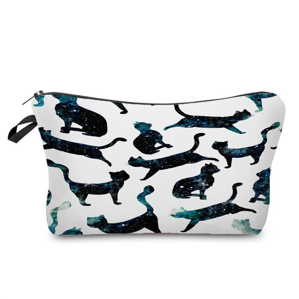 Makeup Bag Travel Storage Purse Mini Toiletry Bags Black Cat Print Cosmetic Case