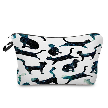 Makeup Bag Travel Storage Purse Mini Toiletry Bags Black Cat Print Cosmetic Case