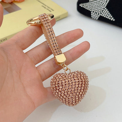 Car Hanging Bag Pendant Key Ring Jewelry Accessories Rhinestone Heart Keychain
