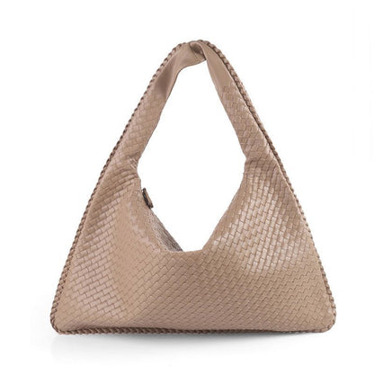 Leather Shoulder Bags Handmade Woven Handbag Big Capacity Patchwork Zipper Purse