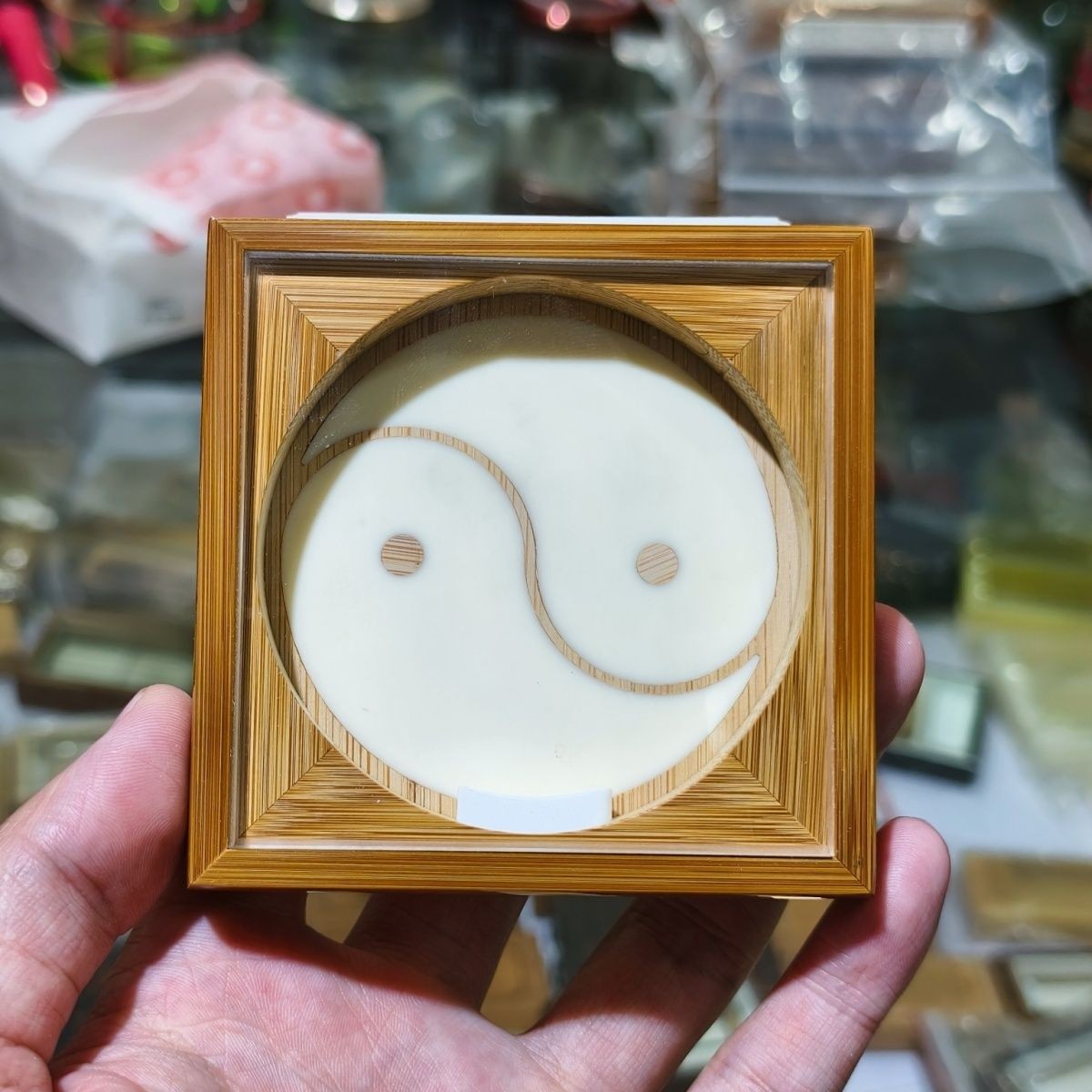 Handmade Bamboo Singing Insect Box Yin Yang Double Feeder Case 8.6cm