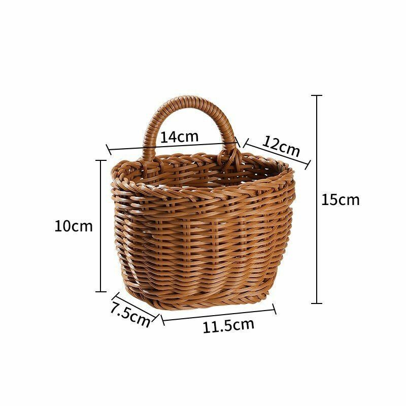 Wall Hanging Vegetable Fruits Storage Baskets Natural Wicker Woven Kitchen Shelf
