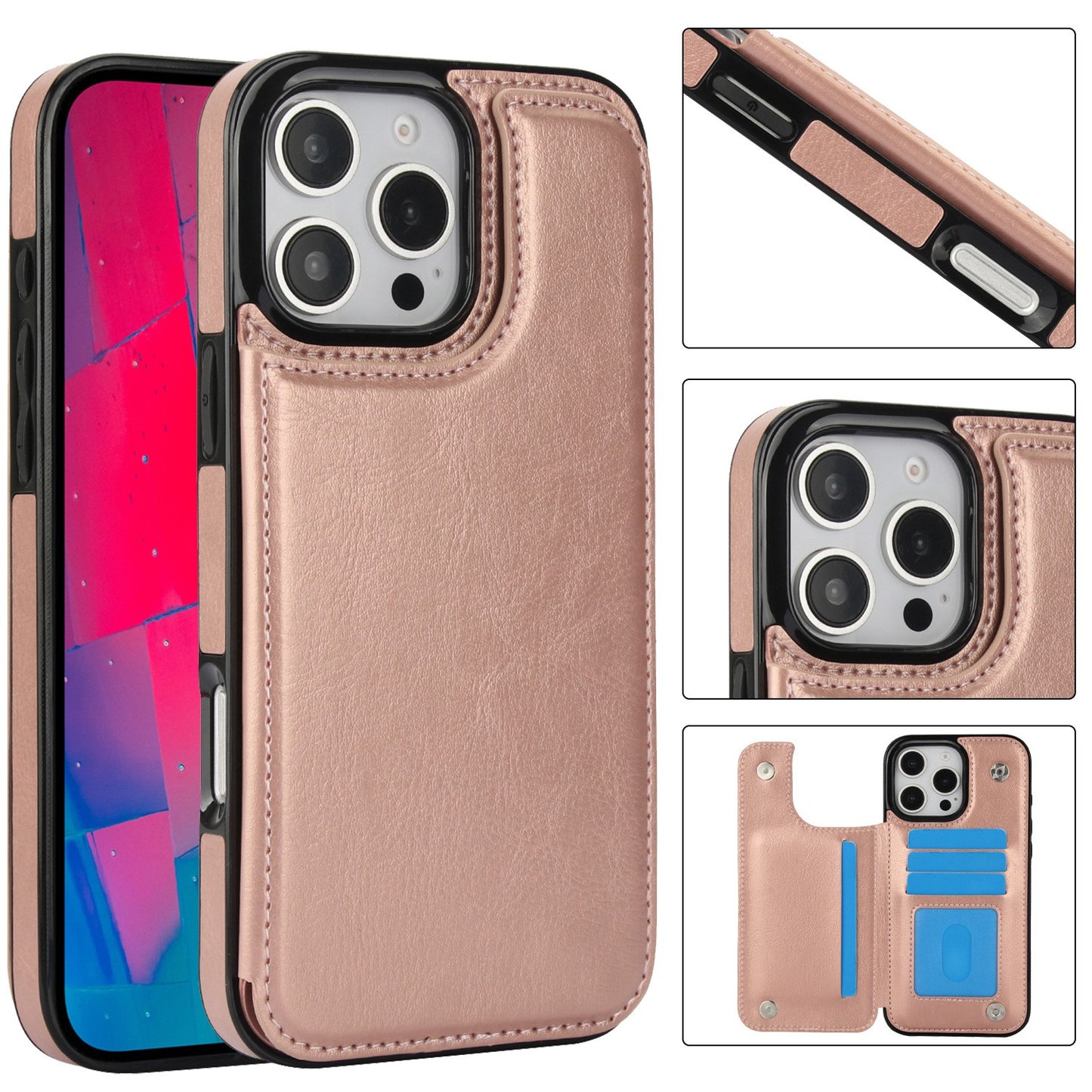 For iPhone 17/16 Pro Max/15/14/13/12 Leather Card Holder Wallet Phone Case